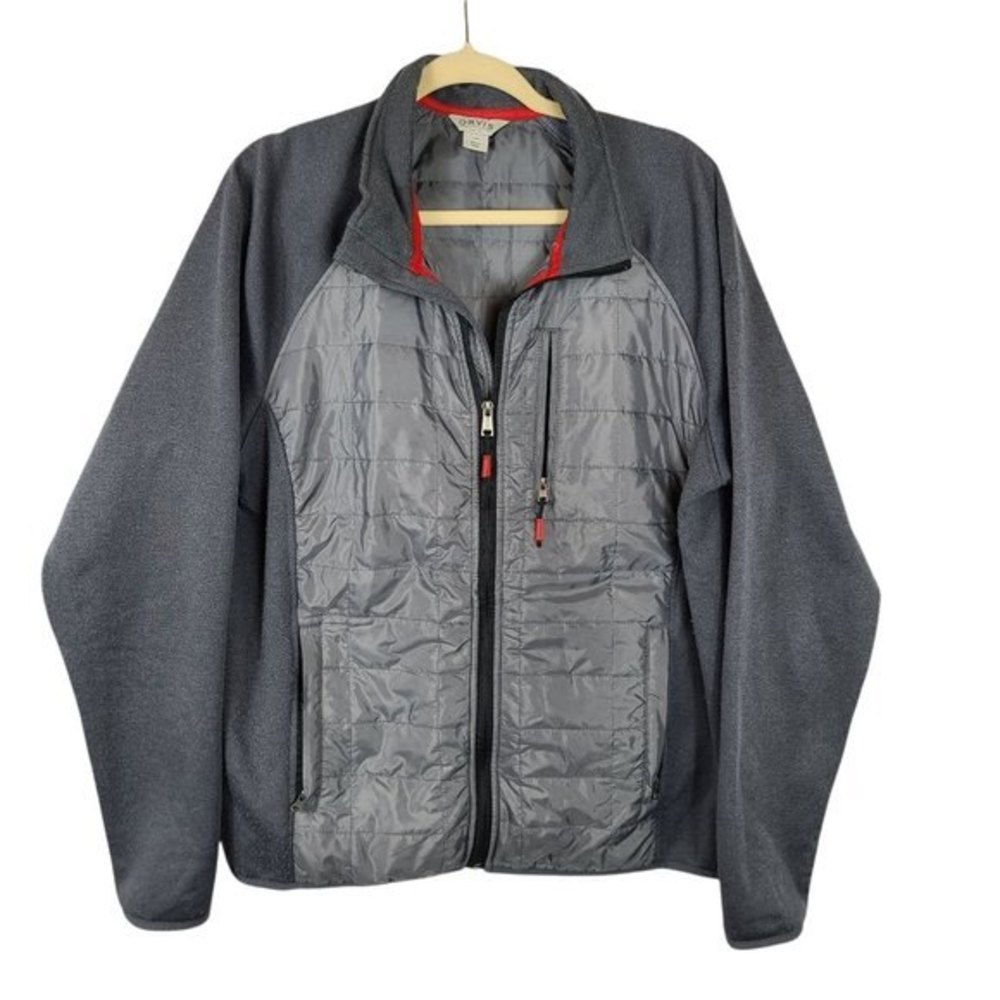 Orvis Mixed Media Jacket Size Large Grey Full Zip Quilted Hybrid Coat
